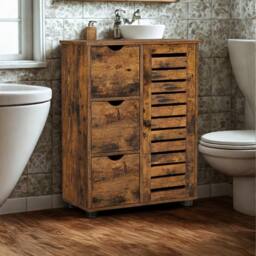 Pirlo Plush Bathroom Storage Cupboard Floor Cabinet With 3 Drawers in Brown - thumbnail 5