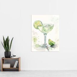 "Artery8 Lime Green Margarita Cocktail Modern Watercolour Wall Art Print - Size: W24"" x H32""" - thumbnail 4