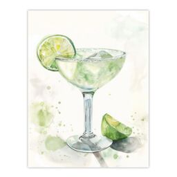 "Artery8 Lime Green Margarita Cocktail Modern Watercolour Wall Art Print - Size: W24"" x H32""" - thumbnail 1