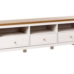 Wyld and Coco TV Stand 3-Drawer White with Warm Top W180 x D39 x H58cm - thumbnail 2