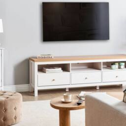 Wyld and Coco TV Stand 3-Drawer White with Warm Top W180 x D39 x H58cm