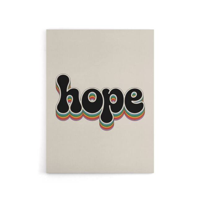 "Artery8 Hope Colourful Retro Rainbow Font Typography Canvas Wall Art Print in Beige - Size: W18"" x H24""" - image 1