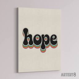 "Artery8 Hope Colourful Retro Rainbow Font Typography Canvas Wall Art Print in Beige - Size: W18"" x H24""" - thumbnail 2