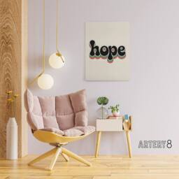 "Artery8 Hope Colourful Retro Rainbow Font Typography Canvas Wall Art Print in Beige - Size: W18"" x H24""" - thumbnail 3