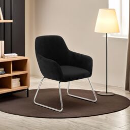 Orsina Black Velvet Armchair With Rounded Back, Accent Seat With Chrome Legs, Occasional Chair, Functional Chair