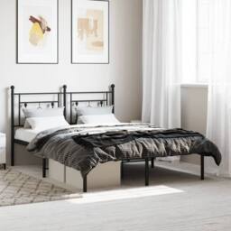 Berkfield Home Metal Bed Frame without Mattress with Headboard Black 140x190cm - Size: 140x190 cm - thumbnail 2