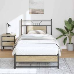 Berkfield Home Decorative Bed Frame without Mattress Sonoma Oak 90x200 cm Engine in Brown - thumbnail 4