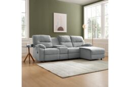 Home Detail Jacob 3 Seater Recliner Sofa With Chaise in Light Grey - thumbnail 1