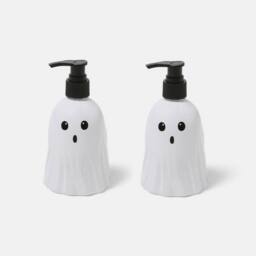 OHS 2 Pack Ghost Pump Dispenser Bottles Refillable Shampoo Containers in White