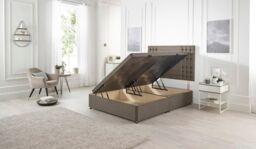 Somnior Flexby Tweed Fabric Side Opening Ottoman Bed With Headboard in Brown - Size: Single - thumbnail 1