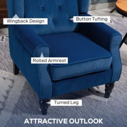 HOMCOM Accent Armchair Home Furniture Retro Tufted Club Fabric Blue - thumbnail 4