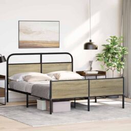Berkfield Home Metal Bed Frame without Mattress Sonoma Oak 160x200 cm in Brown - thumbnail 4