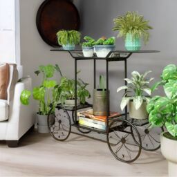 Pirlo Plush Cart Metal Indoor Outdoor Plant Stand Organiser With 6 Tiers in Black - thumbnail 2