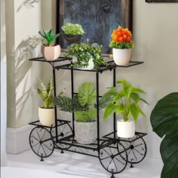 Pirlo Plush Cart Metal Indoor Outdoor Plant Stand Organiser With 6 Tiers in Black - thumbnail 4