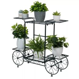 Pirlo Plush Cart Metal Indoor Outdoor Plant Stand Organiser With 6 Tiers in Black - thumbnail 5