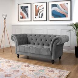 Bravich LTD Chesterfield Rolled Arm Velvet Sofa Buttoned Back Living Room Settee in Grey - Size: 1 Seater - thumbnail 6
