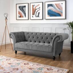 Bravich LTD Chesterfield Rolled Arm Velvet Sofa Buttoned Back Living Room Settee in Grey - Size: 1 Seater - thumbnail 7