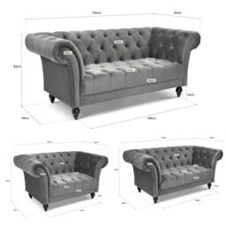 Bravich LTD Chesterfield Rolled Arm Velvet Sofa Buttoned Back Living Room Settee in Grey - Size: 1 Seater - thumbnail 8