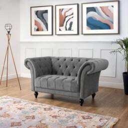 Bravich LTD Chesterfield Rolled Arm Velvet Sofa Buttoned Back Living Room Settee in Grey - Size: 1 Seater - thumbnail 5