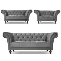 Bravich LTD Chesterfield Rolled Arm Velvet Sofa Buttoned Back Living Room Settee in Grey - Size: 1 Seater - thumbnail 1