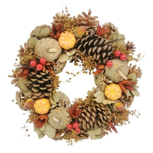 Garden Greatness Pumpkin & Pinecone Autumn Door Wreath in Orange - Size: 1 Pack