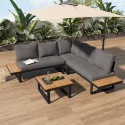 BTM 4-5 Seater Garden Furniture Outdoor Lounge Set with Reclining Seating in Grey - thumbnail 4