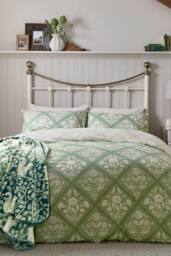 Helena Springfield 'Folk Trellis' Cotton Duvet Cover Set in Light Green - Size: King - thumbnail 1