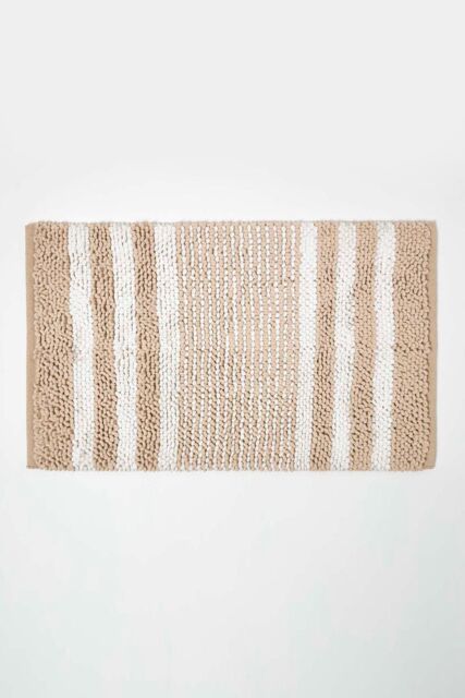 Homescapes Chenille Stripe Bath Mat 100% Cotton, 50 x 80 cm in Natural - image 1