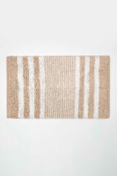Homescapes Chenille Stripe Bath Mat 100% Cotton, 50 x 80 cm in Natural