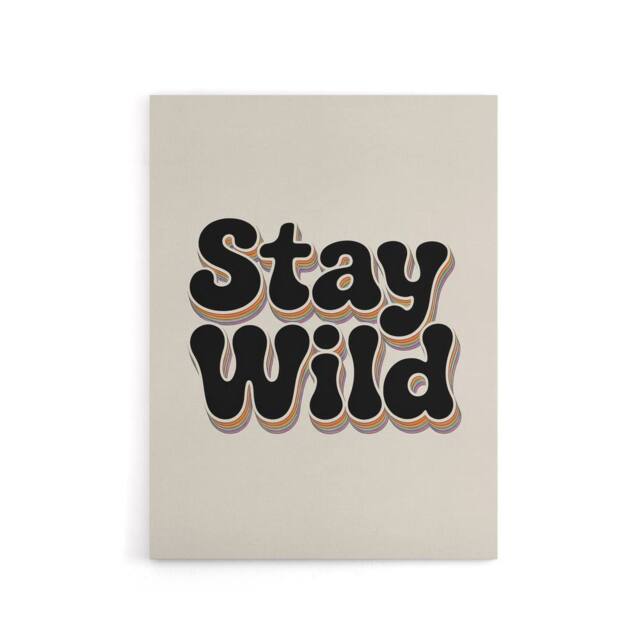 "Artery8 Stay Wild Retro Rainbow Font Typography Canvas Wall Art Print in Beige - Size: W18"" x H24""" - image 1