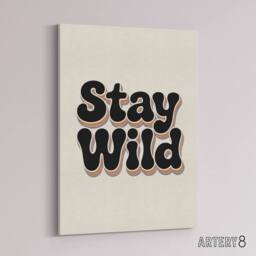 "Artery8 Stay Wild Retro Rainbow Font Typography Canvas Wall Art Print in Beige - Size: W18"" x H24""" - thumbnail 2