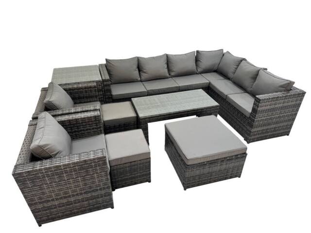 Fimous Garden Furniture Set with 2 Chairs 3 Stools Side Table Dark Grey Mixed - image 1