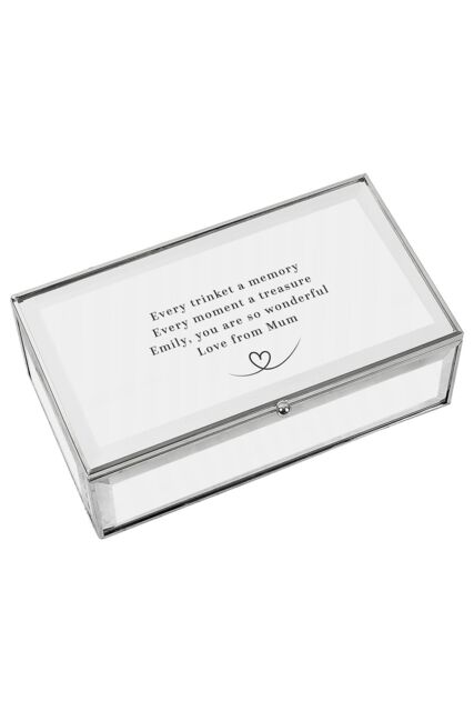 Personalised Memento Company Women's Personalised Heart Mirrored Jewellery Box in Metallic Silver - image 1