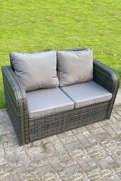 Fimous Rattan Outdoor Gas Fire Pit Table Sets Gas Heater Lounge Love Sofa Reclining Chairs in Dark Grey - thumbnail 6