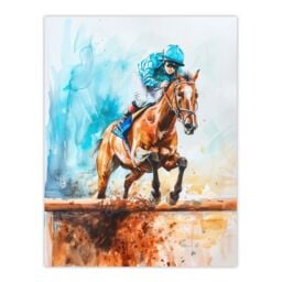 "Artery8 Horse Jockey Jump Hurdles Obstacle Watercolour Wall Art Print in Blue - Size: W24"" x H32""" - thumbnail 1