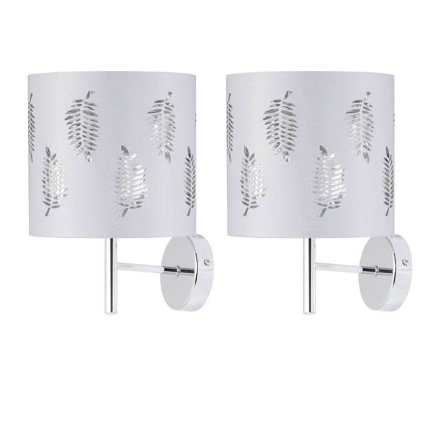 First Choice Lighting Set of 2 Brea - Chrome Wall Lights with White Fern Shades in Silver - image 1