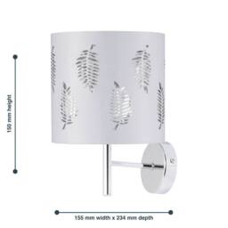 First Choice Lighting Set of 2 Brea - Chrome Wall Lights with White Fern Shades in Silver - thumbnail 6