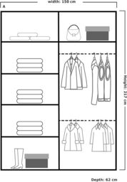 Sliding Wardrobes 4U Modern Sliding Wardrobe with LED Light W 150cm x H 217cm x D 62cm in Black - thumbnail 3