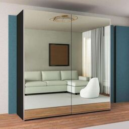 Sliding Wardrobes 4U Modern Sliding Wardrobe with LED Light W 150cm x H 217cm x D 62cm in Black - thumbnail 1