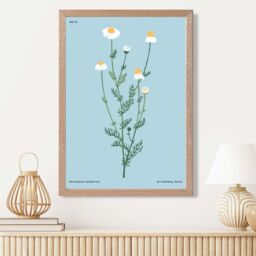 ARTZE Blue Daisies Flower Market Minimalist Framed Print SIZE: A4 with Oak Frame in Mid Blue - thumbnail 2