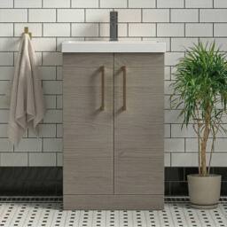 Balterley Modern Bathroom 2 Soft Close Door Vanity Unit Basin, Solace Oak, 500mm in Brown - thumbnail 5