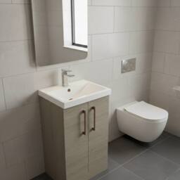 Balterley Modern Bathroom 2 Soft Close Door Vanity Unit Basin, Solace Oak, 500mm in Brown - thumbnail 4