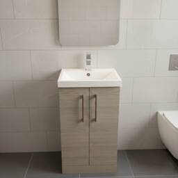 Balterley Modern Bathroom 2 Soft Close Door Vanity Unit Basin, Solace Oak, 500mm in Brown - thumbnail 2