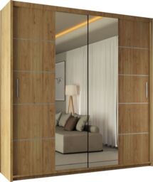 Sliding Wardrobes 4U Ribon Sliding Mirror Door Wardrobe 120cm X 217cm in Light Oak - Size: 120 cm X 217 cm - thumbnail 2