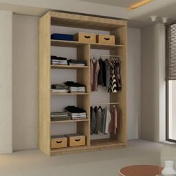 Sliding Wardrobes 4U Ribon Sliding Mirror Door Wardrobe 120cm X 217cm in Light Oak - Size: 120 cm X 217 cm - thumbnail 4