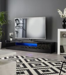 Moderna Black 200cm TV Stand, Gloss Finish, Fits up to 80 Inch TV - thumbnail 1