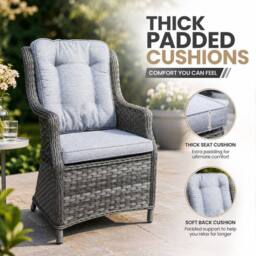 Shatchi Grey Rattan Garden Dining Chair with Cushion Outdoor Patio Seat 1 or 2 set - Size: 1 Pack - thumbnail 3