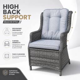 Shatchi Grey Rattan Garden Dining Chair with Cushion Outdoor Patio Seat 1 or 2 set - Size: 1 Pack - thumbnail 5