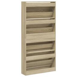 Berkfield Home Shoe Cabinet with 4 Flip-Drawers Sonoma Oak 80x21x163.5 cm in Light Tan - thumbnail 8