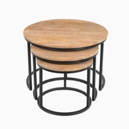FurnitureboxUK Andes Round Light Oak Wood Set of 3 Nesting Coffee Tables in Light Brown - thumbnail 3